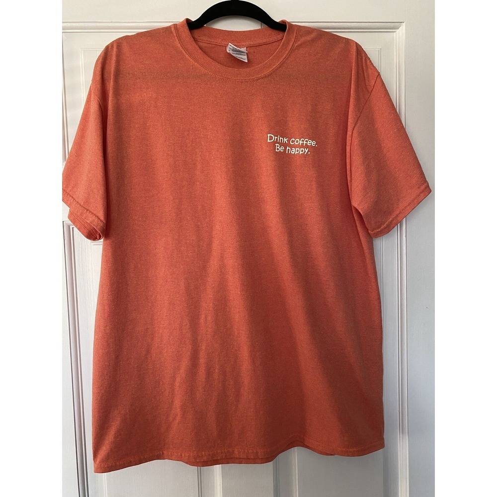 Door County Coffee And Tea Unisex Orange Short Sleeve T-shirt SZ L Pre Shrunk